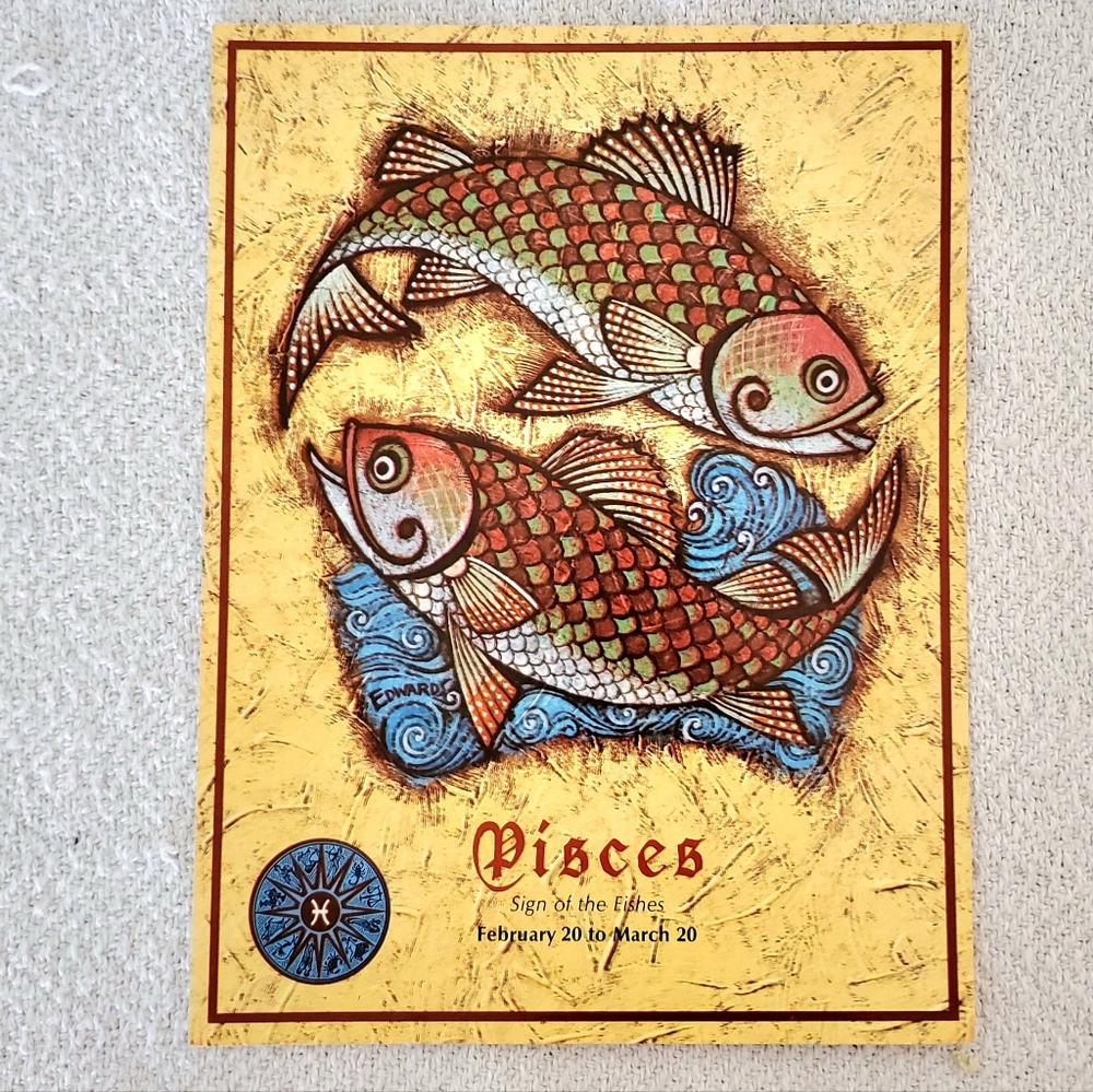 Vintage NOS 1970s jumbo Pisces zodiac birthday card
